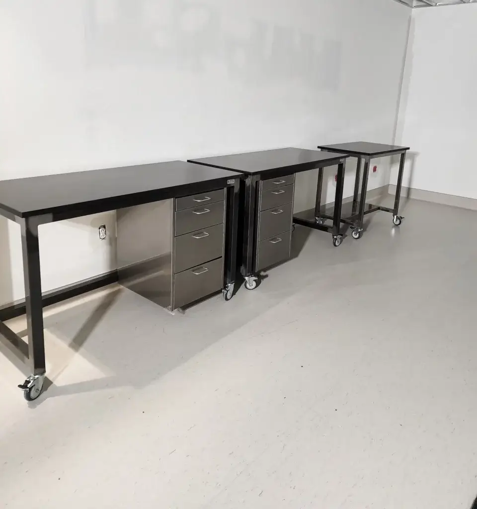 Stainless Steel Mobile Tables with suspended cabinets